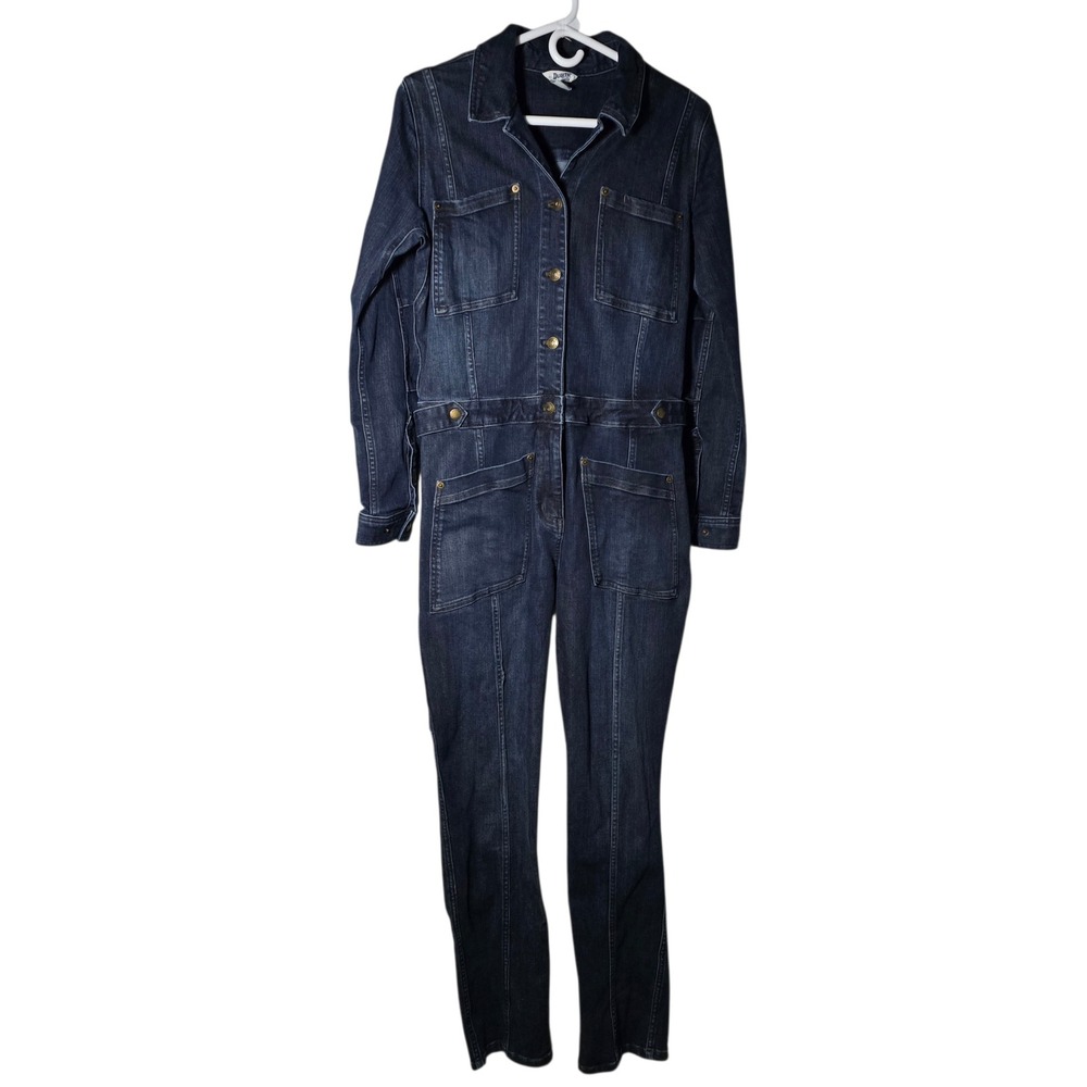 Duluth Women 10 Dark Wash Denim Utility Jumpsuit Long Sleeve Coverall western